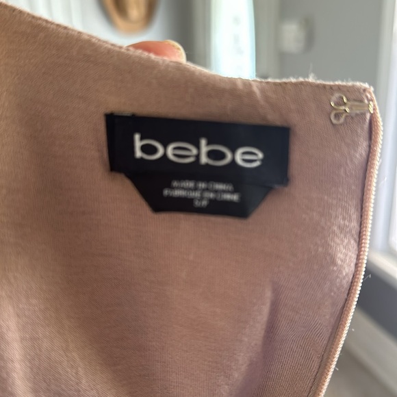 Bebe s/p woman’s bodycon sleeveless dress floral lace side panels tan - Picture 4 of 4